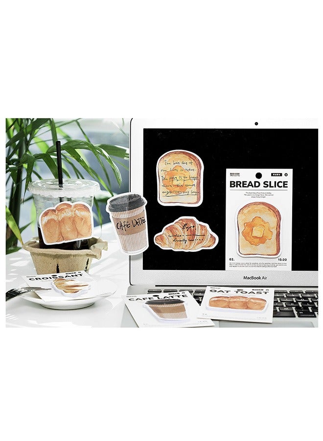 4 Pack Sticky Notes Stickers, Cute Bread and Coffee Shapes, Self-Stick Memo Pads with Cartoon Markers, Flags and Tabs, Ideal for Students, Home, Office, School and Roommates (120 Sheets) - Image 4